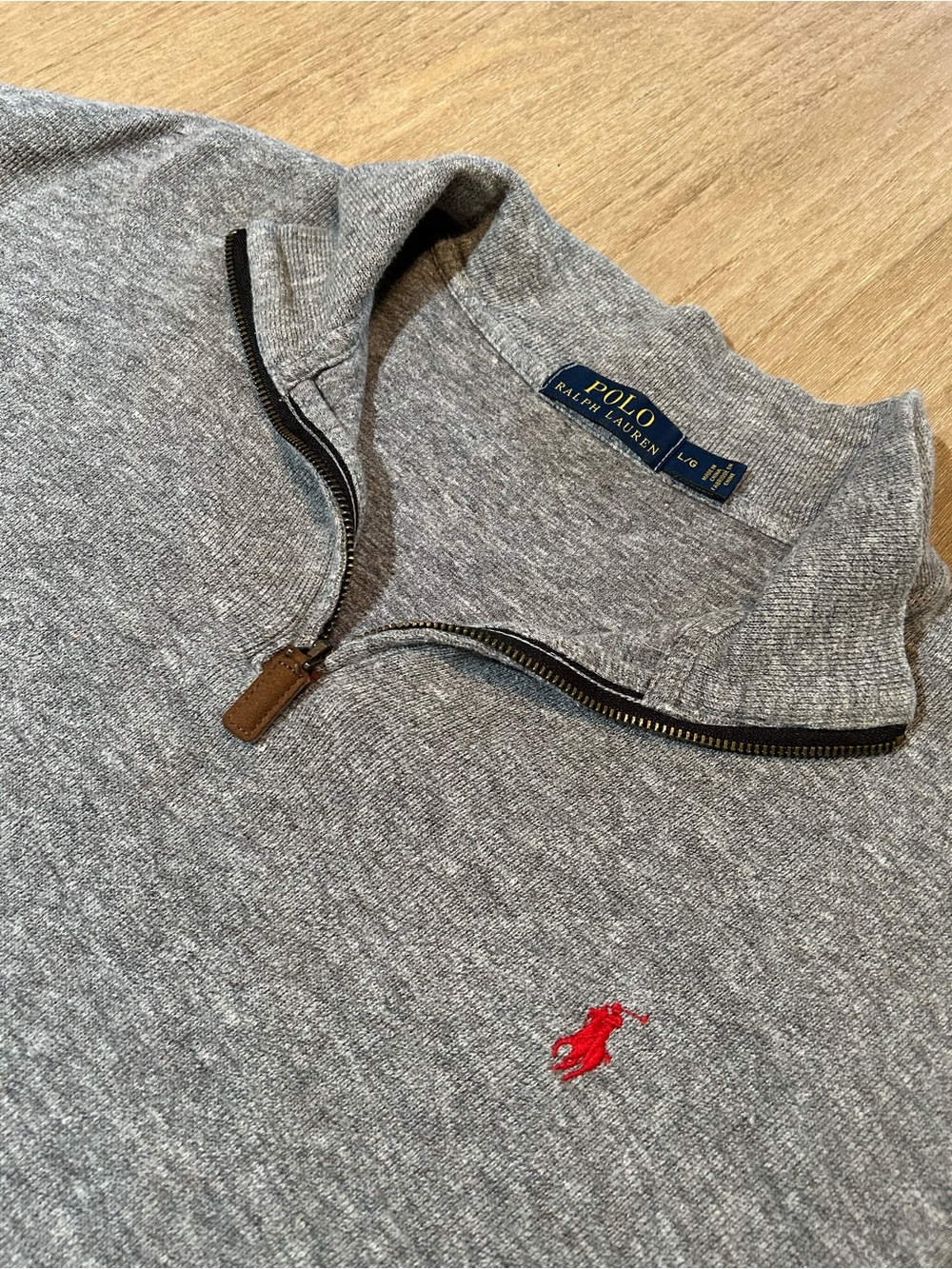 Polo by Ralph Lauren Men's Gray Quarter-Zip Sweater with Red Logo Size L